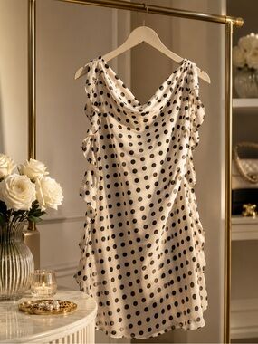 THIRTY THIRTY LA NWT Polka Dot Cowl Neck Ruffle Mini Dress | Size Small